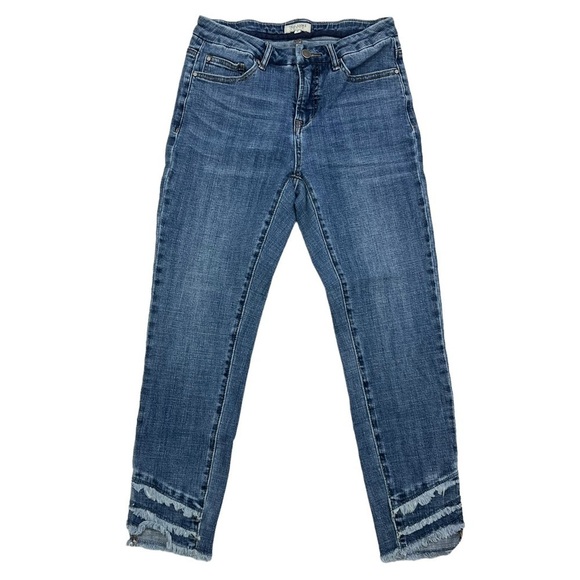 TRU Luxe Skinny Ankle Denim Blue Jean Medium Wash w Frayed Tiered Hem Size 6 - Picture 1 of 11